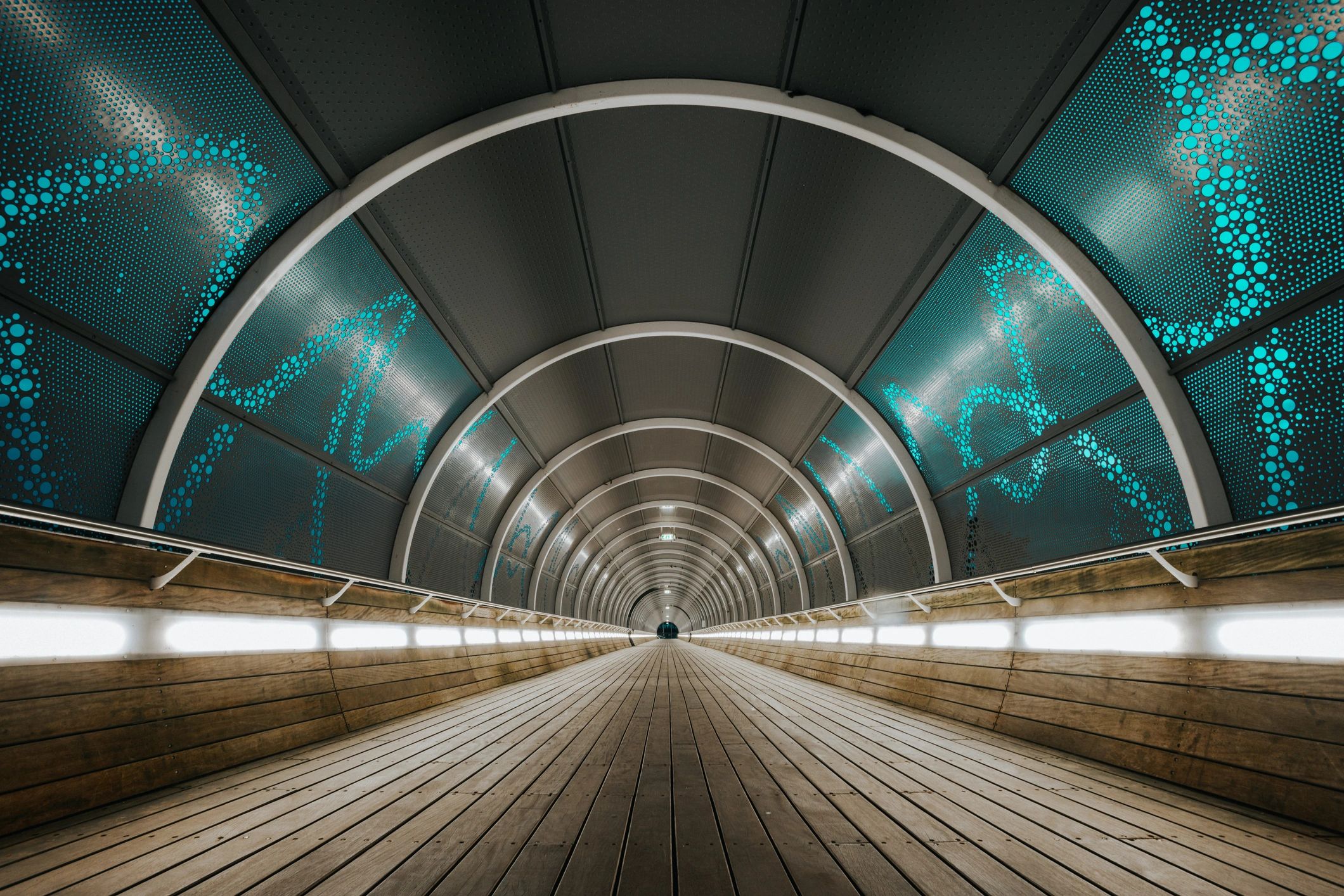 Futuristic architectural passage suggesting digital infrastructure and forward movement